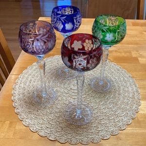 Crystal Bohemian Cut Colored Wine Goblets set of 4 - Never Used